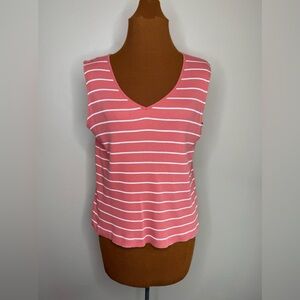Spa by Chico's Terracotta and White Striped Tank Top Ribbed Knit Size Large